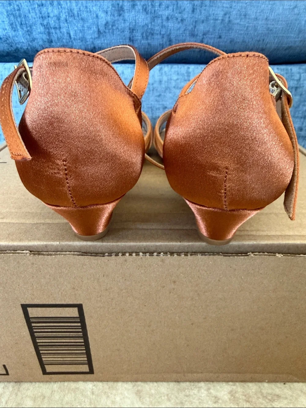 Capezio Satin Bronze Strappy Latin Ballroom Heels with Ankle Wrap